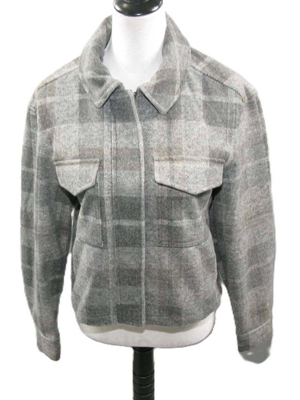 Old Navy Gray Plaid Cropped Shacket Size Small